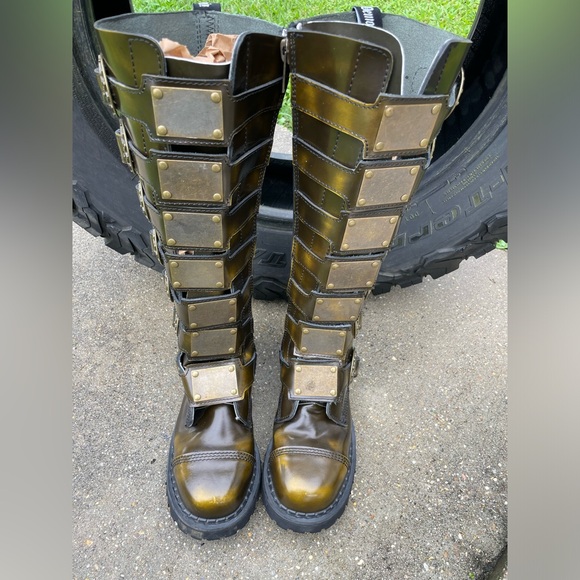 DEMONIA Steam-30 Metal Plates Bronze Leather Steel-toe Steampunk Boot Size 8 - Picture 6 of 17